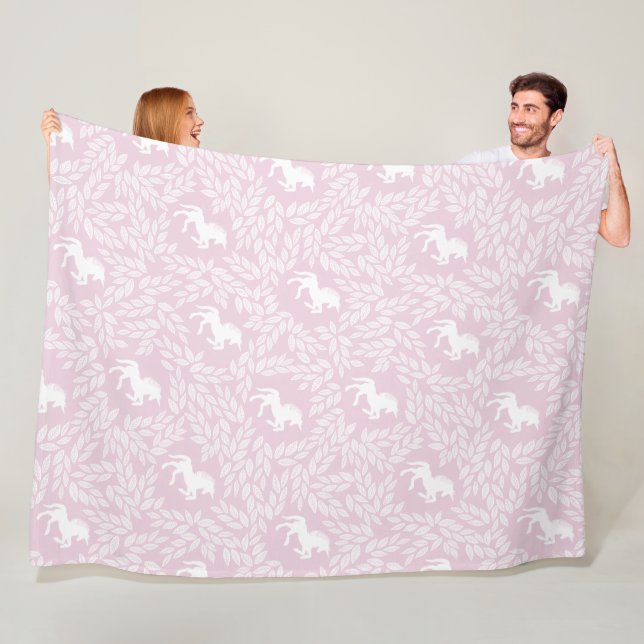 Baby Girl Pink and White Unicorn Pattern Fleece Blanket (In Situ)