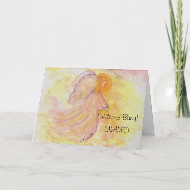 Baby Girl Pink Angel painting Announcement (Front)