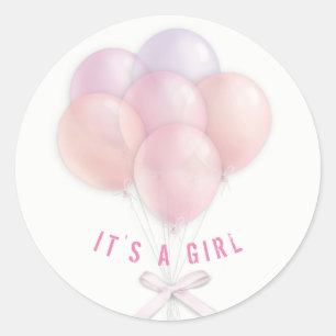 Baby Girl Pink Balloons Classic Round Sticker