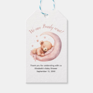Baby Girl Pink Bear Moon Bearly Wait Baby Shower  Gift Tags
