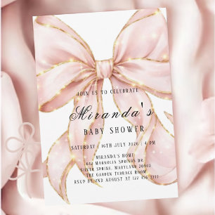 Baby Girl Pink Bow Baby Shower Invitation