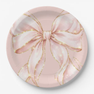 Baby Girl Pink Bow Baby Shower  Paper Plate