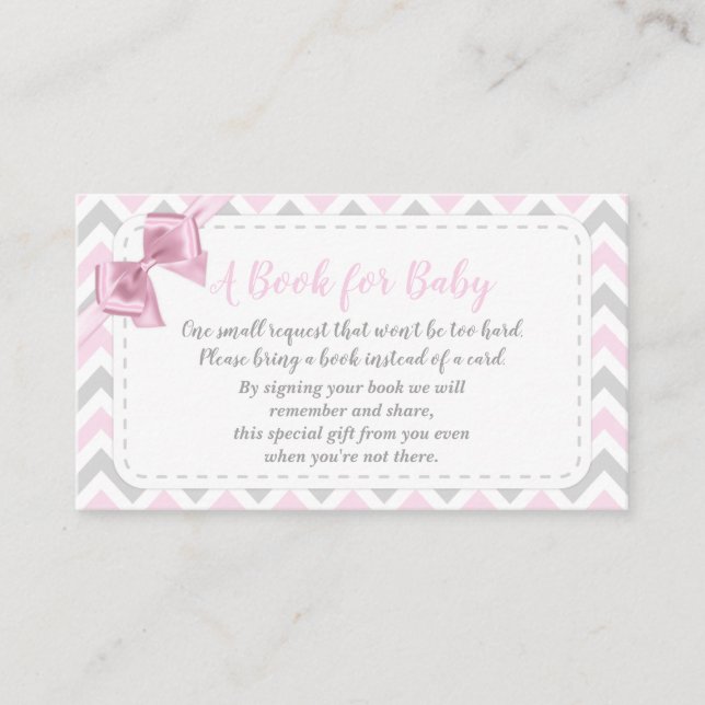 Baby Girl Pink Bow Bring A Book Card Shower (Front)
