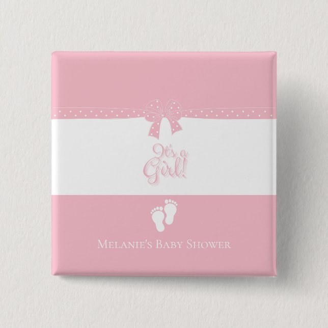 Baby Girl Pink Bows & Little Feet Custom 15 Cm Square Badge (Front)