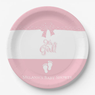 Baby Girl Pink Bows & Little Feet Custom Paper Plate