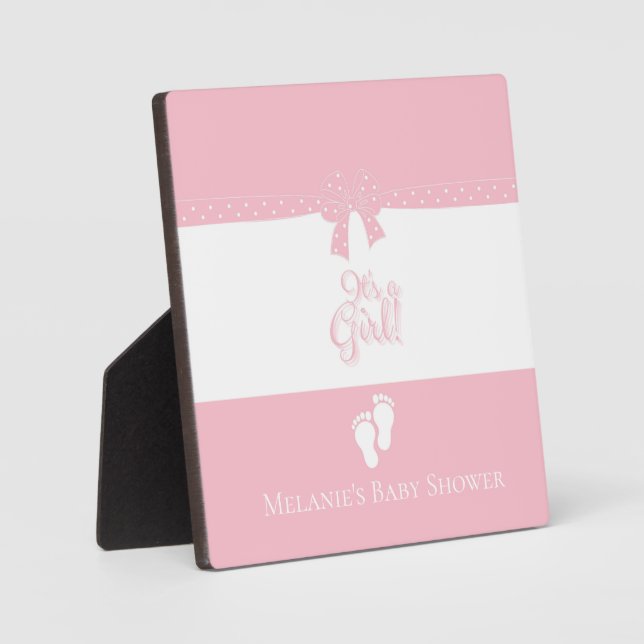 Baby Girl Pink Bows & Little Feet Custom Plaque (Front)