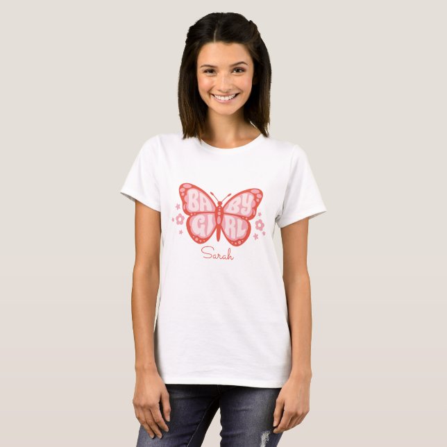 Baby Girl Pink Butterfly Baby Shower T-Shirt (Front Full)
