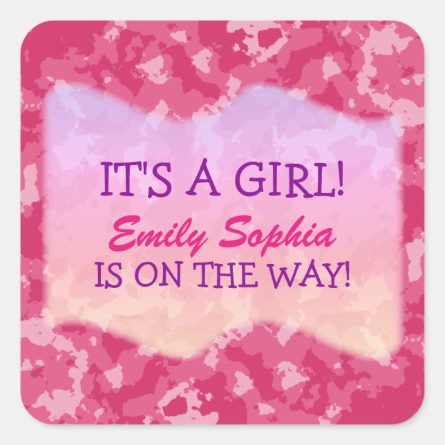 Baby Girl - Pink Camo Themed Baby Shower Square Sticker (Front)