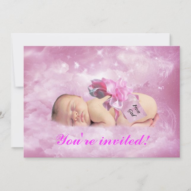 Baby girl pink clouds fantasy shower invitation (Front)
