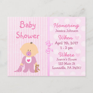 Baby Girl Pink Doll Baby Shower Invitation Postcard