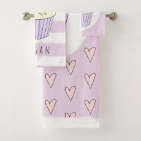Baby Girl Pink Doodle Cupcake Heart Pattern Name