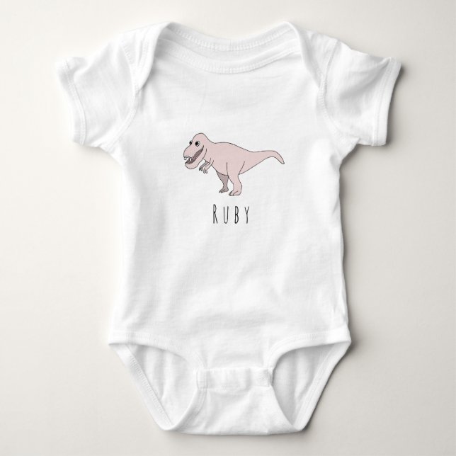 Baby Girl Pink Doodle T-Rex Dinosaur with Name Bodysuit (Front)