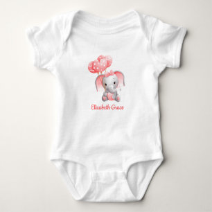 Baby Girl Pink Elephant Balloons Personalised  Bodysuit