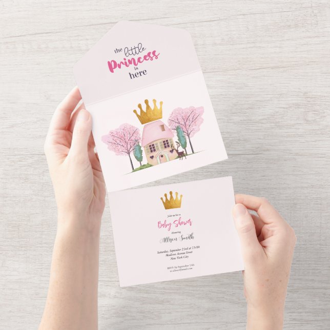 Baby Girl Pink Fairy Castle Princess Baby Shower All In One Invitation (Tearaway)