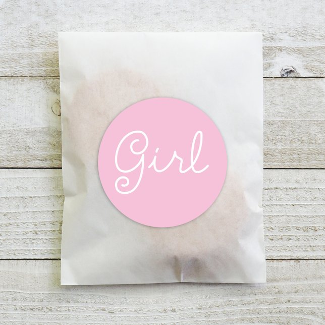 Baby Girl Pink Gender Reveal Party Classic Round Sticker (Creator Uploaded)