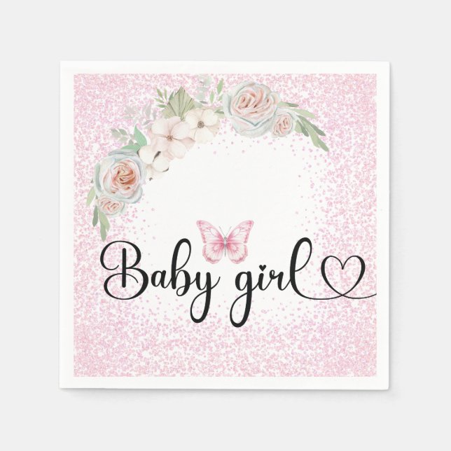 Baby girl pink glitter napkin (Front)