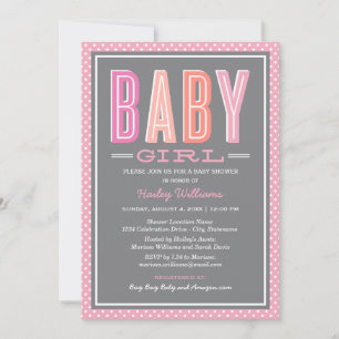 Baby Girl Pink Grey Bold Type Baby Shower Invitation
