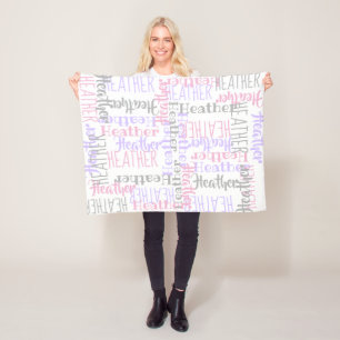 Baby Girl Pink/Grey Personalised Custom Name Fleece Blanket