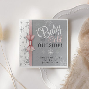 Baby Girl Pink It's Cold Outside Snowflake Shower Napkin