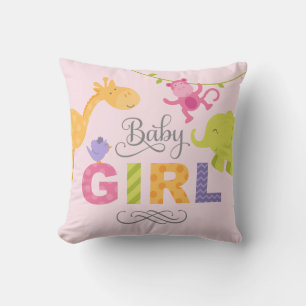 Baby Girl   Pink Jungle Animals Cushion