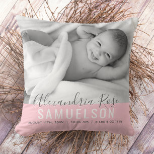 BABY Girl Pink Keepsake Name Birth Date PHOTO Cushion