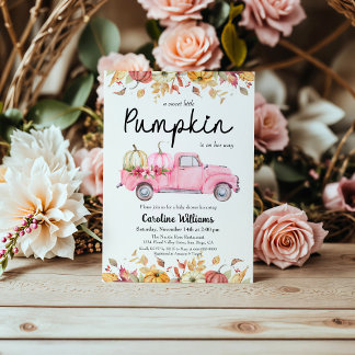 Baby Girl Pink Little Pumpkin Autumn Baby Shower Invitation