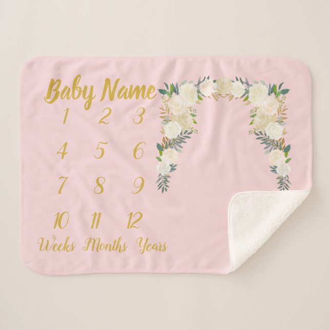 Baby Girl Pink Milestone Blanket Personalised Gift (Front (Horizontal))