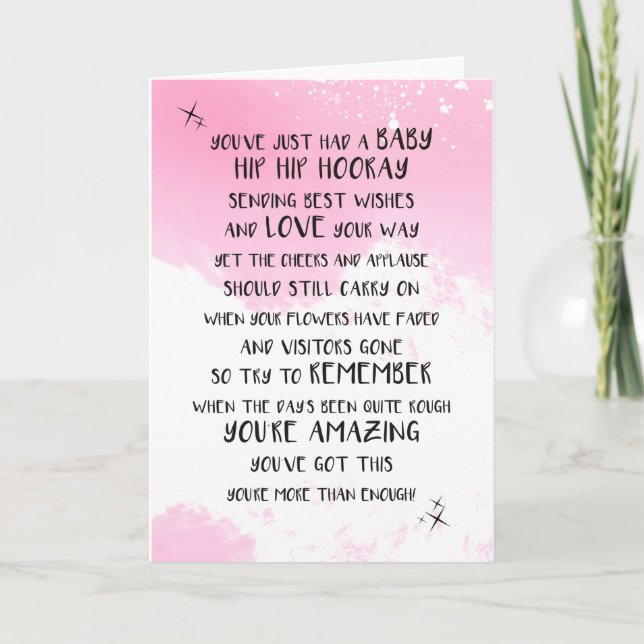 Baby Girl, Pink Newborn, New Parent Advice Card (Front)