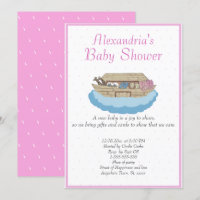 Baby Girl Pink Noah's Ark Baby Shower Invitation