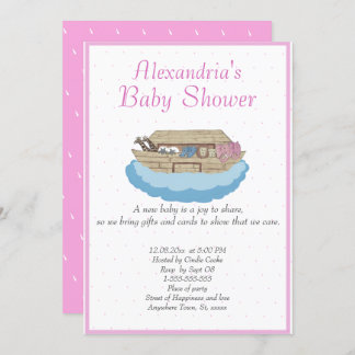 Baby Girl Pink Noah's Ark Baby Shower Invitation
