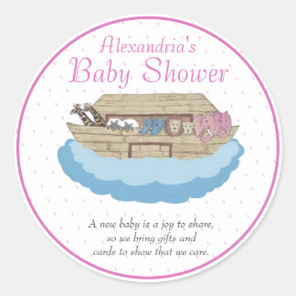 Baby Girl Pink Noah's Ark Baby Shower Invitation Classic Round Sticker