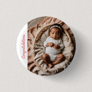 baby girl pink party photo congratulations 3 cm round badge