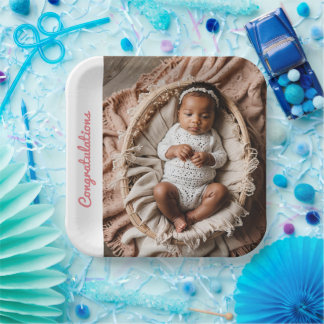 baby girl pink party photo congratulations custom paper plate
