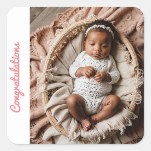 baby girl pink party photo congratulations square sticker