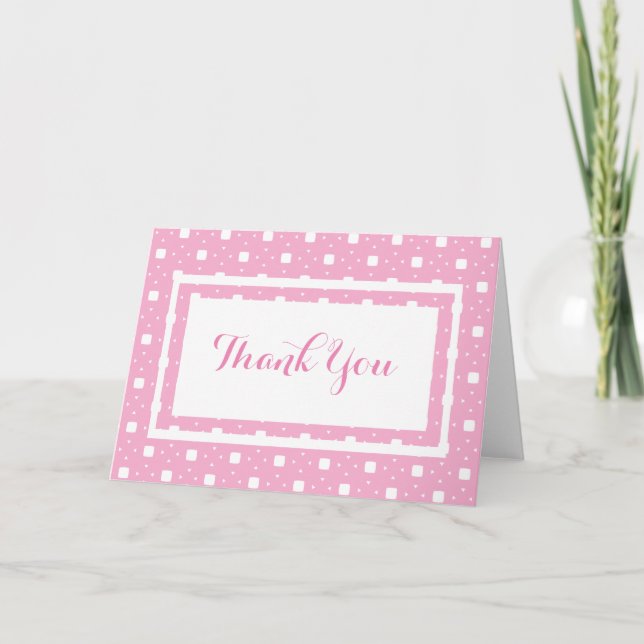 Baby Girl Pink Patterned Thank You Card (Front)