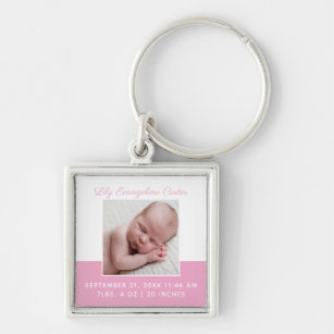 Baby Girl Pink Photo Elegant Birth Announcement Key Ring