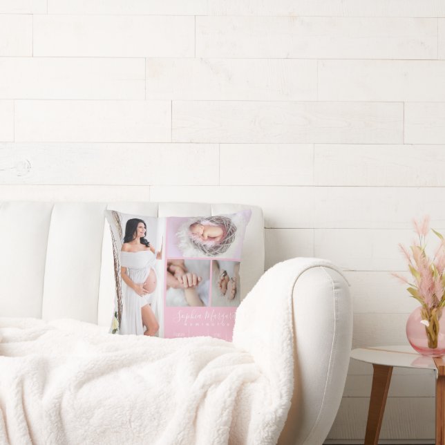 Baby Girl Pink Photo Keepsake Throw Pillow (Couch)