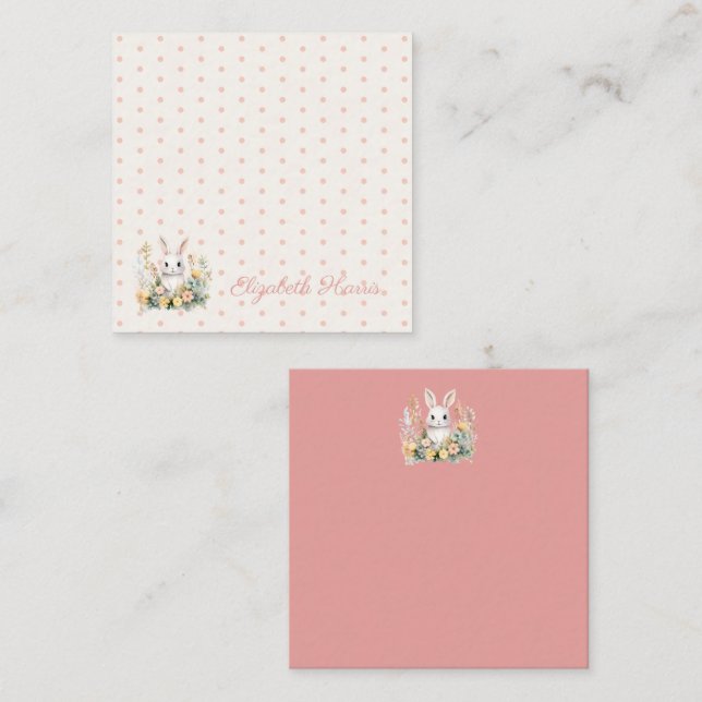 Baby Girl Pink Rabbit and Flowers Enclosure Card (Front/Back)