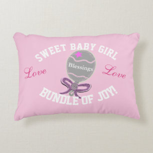 Baby Girl Pink Rattle Birth Stats Decorative Cushion