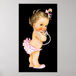 Baby Girl Pink Ruffle Pants Pearl Baby Shower Poster