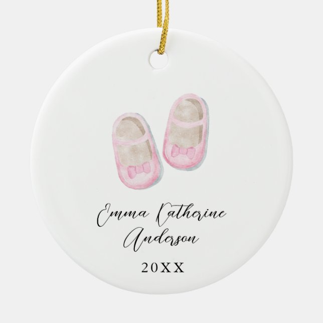 Baby Girl Pink Shoes Christmas Ceramic Ornament (Front)