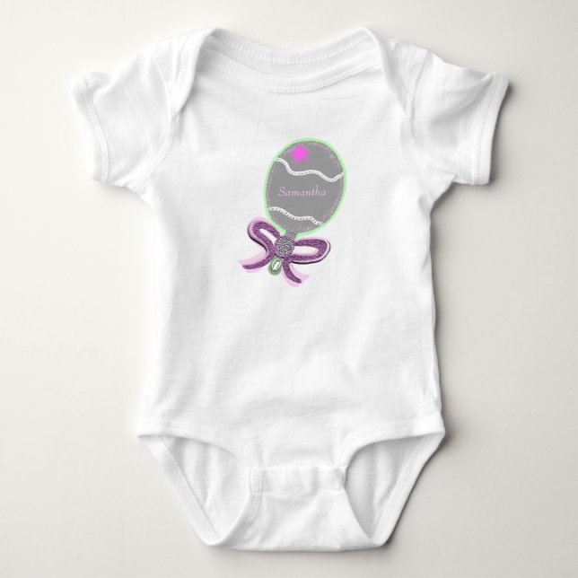 Baby Girl Pink Star Rattle T-Shirt -CUSTOMIZE Name Bodysuit (Front)