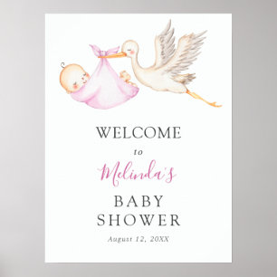 Baby Girl Pink Stork Baby Shower Welcome Poster