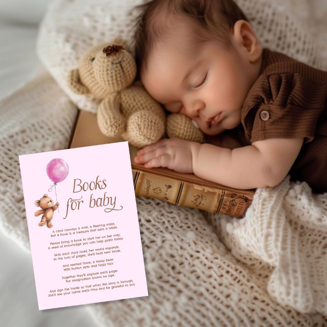 Baby Girl Pink Teddy Bear Books for Baby Enclosure Card (Creator Uploaded)