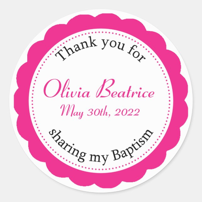 Baby Girl Pink Thank You Baptism Classic Round Sticker (Front)