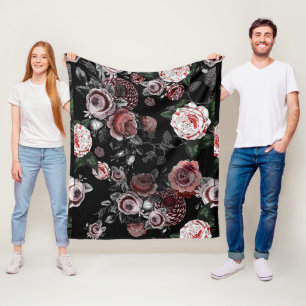 Baby Girl Pink White Black Victorian Rose Pattern Fleece Blanket