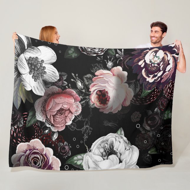 Baby Girl Pink White Black Victorian Rose Pattern Fleece Blanket (In Situ)