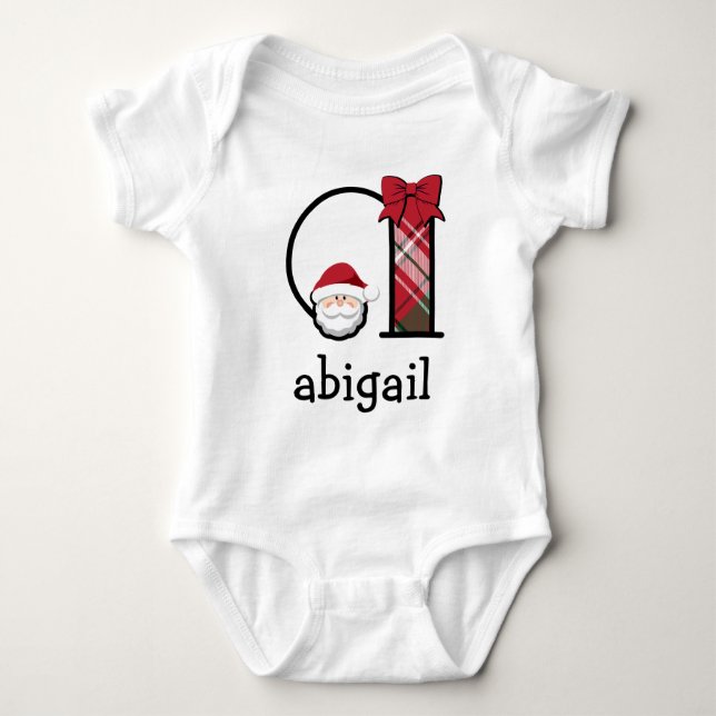 Baby Girl Plaid Santa Christmas Bodysuit initial a (Front)