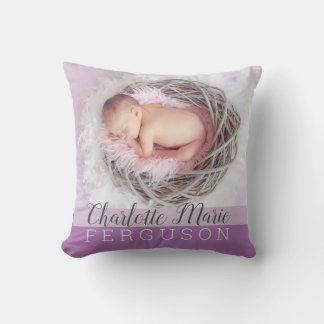 Baby Girl Purple Keepsake Photo Birth Stats Cushion