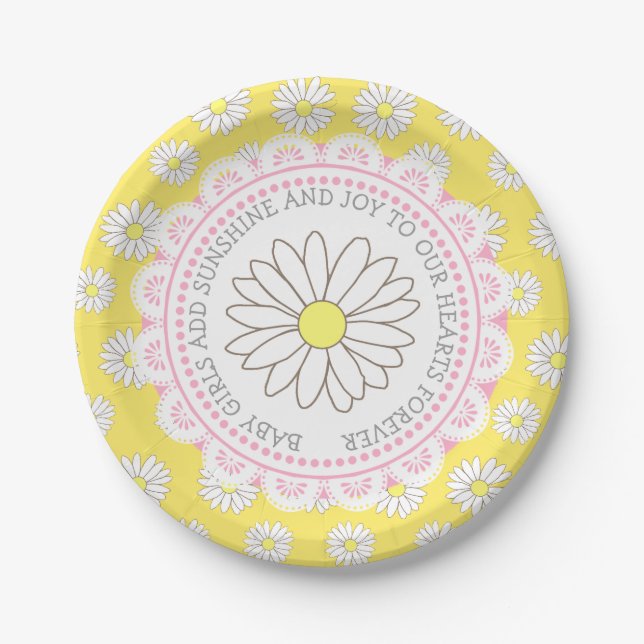 Baby Girl Quote Daisy Themed Baby Shower Plates (Front)